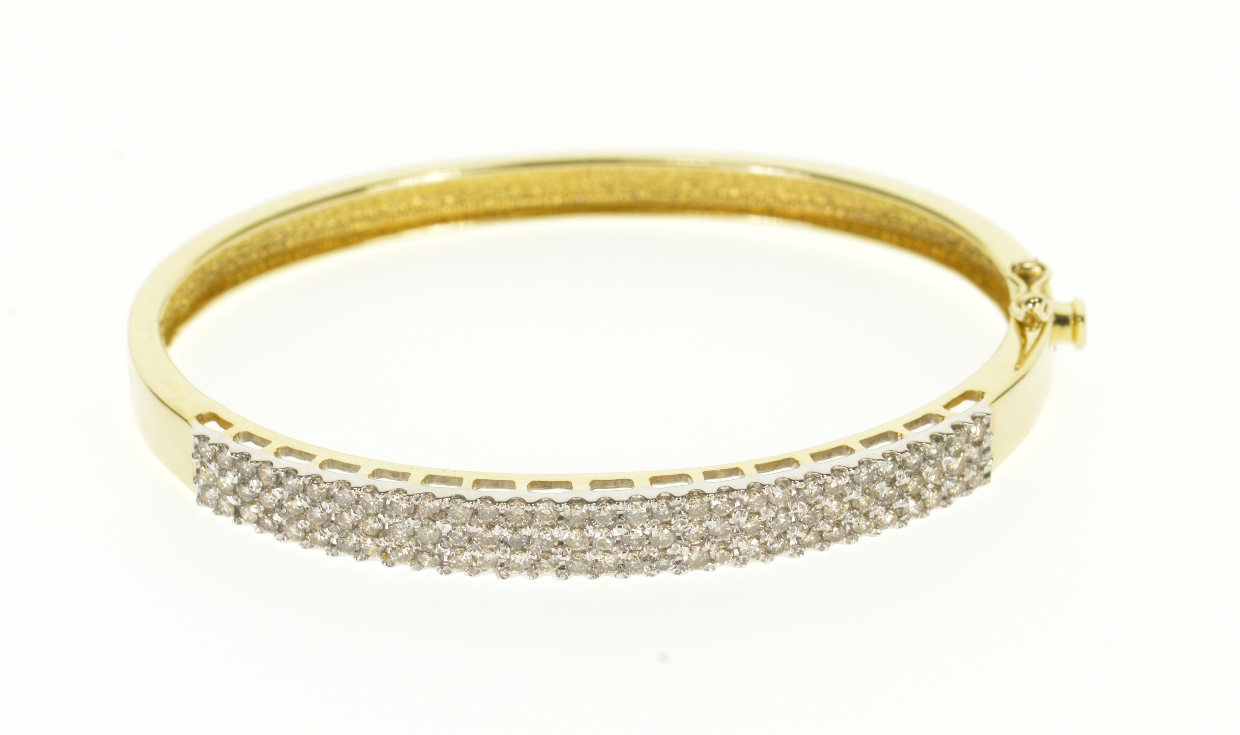 14K 1.86 Ctw Diamond Encrusted Tiered Bangle Yellow Gold Bracelet 7