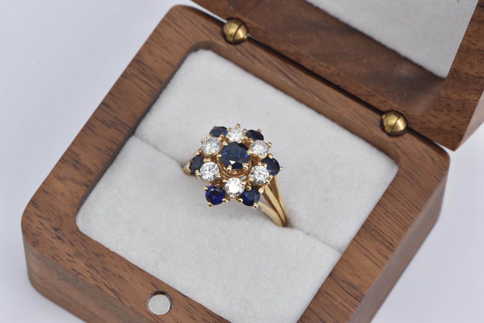 14K 1.90 Ctw Sapphire Natural Diamond Cocktail Yellow Gold Ring, Size 6