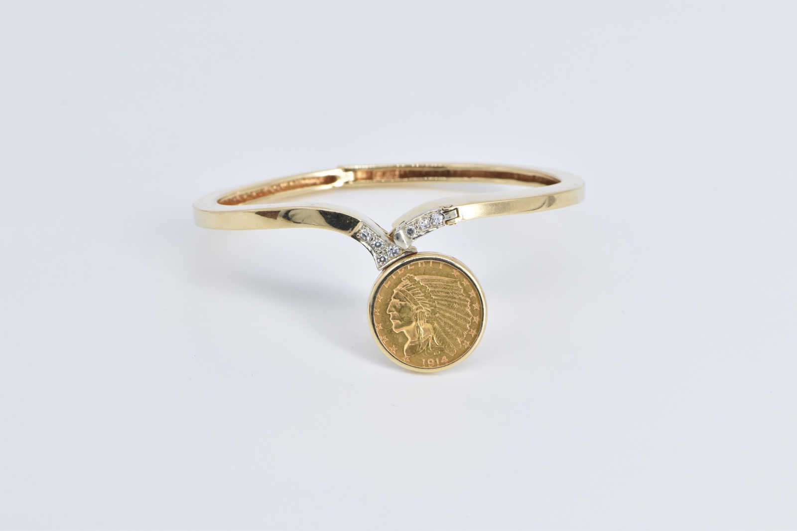 14K 1914 Indian Head $2.50 Gold Coin Diamond Yellow Gold Bracelet 6.25"