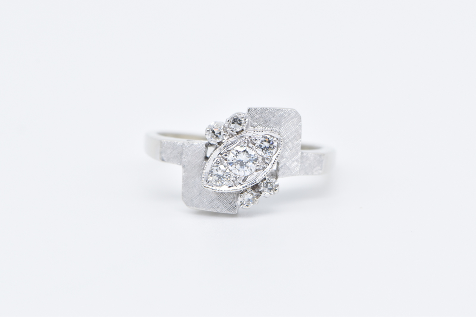 14K 1930's 0.33 Ctw Diamond Bypass Engagement White Gold Ring, Size 9.75