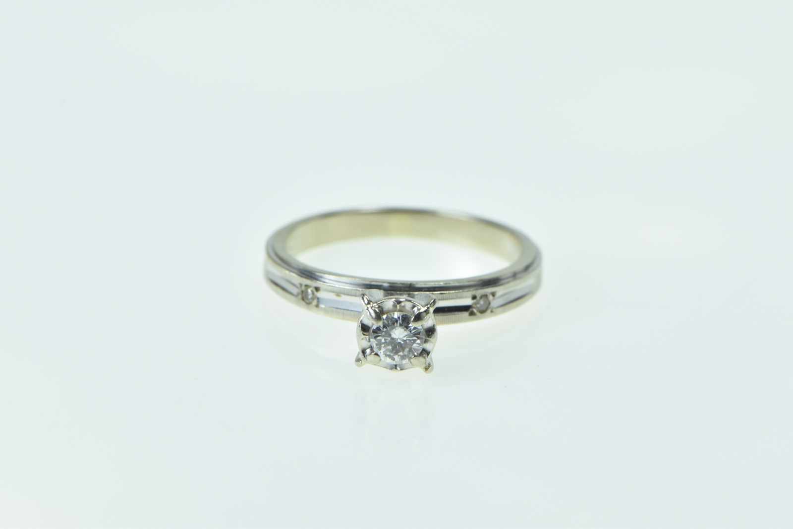 14K 1940's 0.15 Ct Diamond Solitaire Promise White Gold Ring, Size 4.75