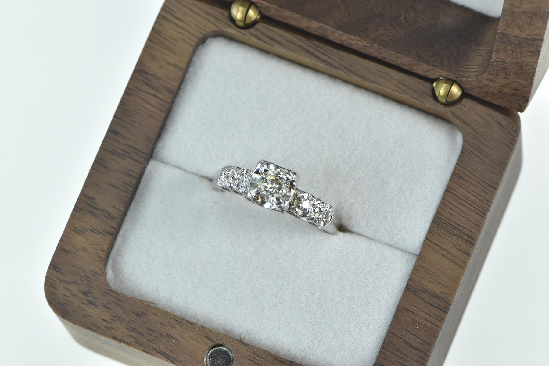 14K 1940's 0.41 Ctw Diamond Classic Engagement White Gold Ring, Size 5.25