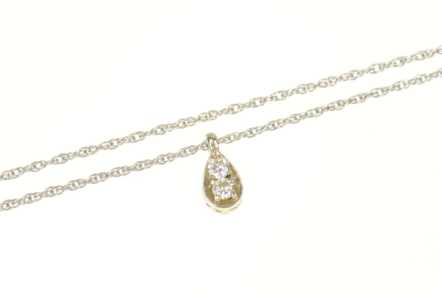 14K 1940's 0.42 Ctw Pear Tear Drop Rolling Chain White Gold Necklace 16.75"
