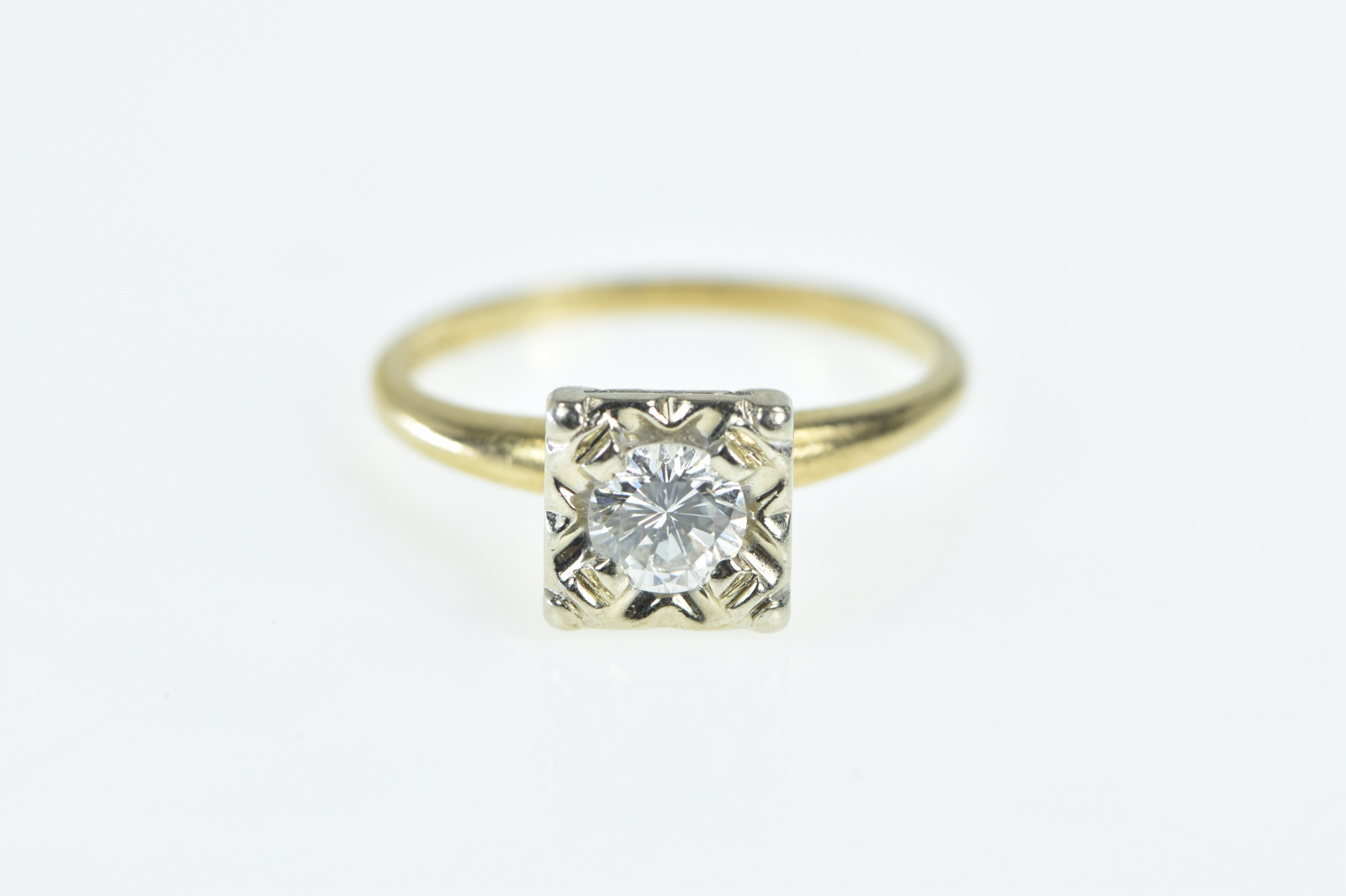 14K 1940's 0.47 Ct Diamond Engagement Yellow Gold Ring, Size 6.75