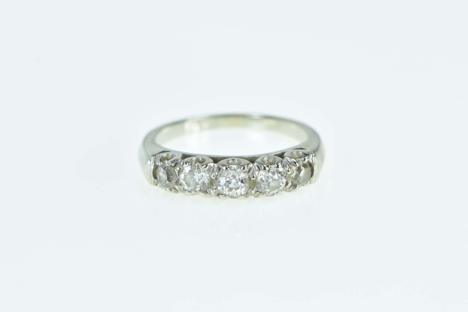14K 1940's 0.73 Ctw OEC Diamond Vintage Wedding White Gold Ring, Size 5.5