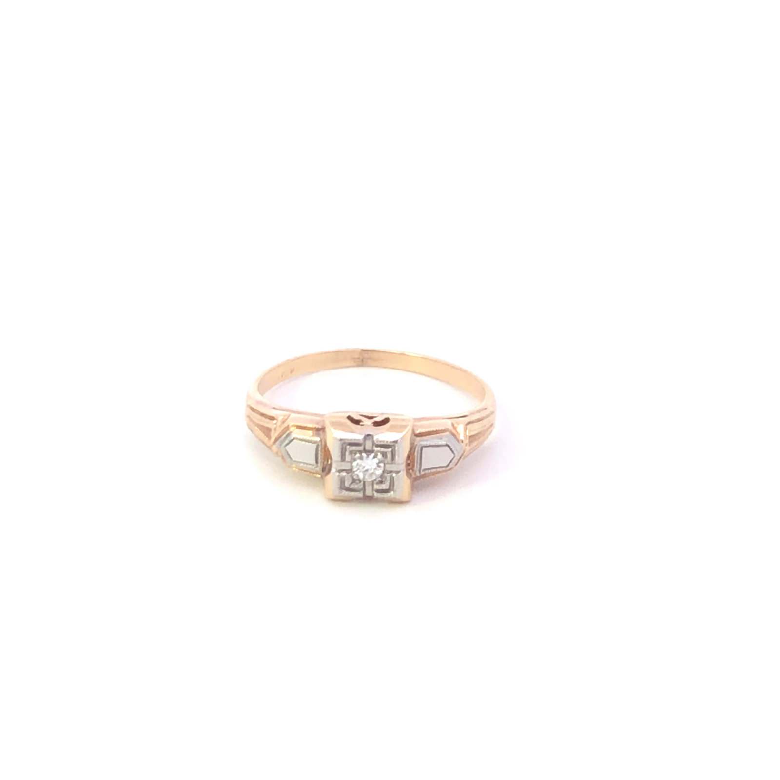 14K 1940's Diamond Solitaire Classic Promise Yellow Gold Ring, Size 5.75