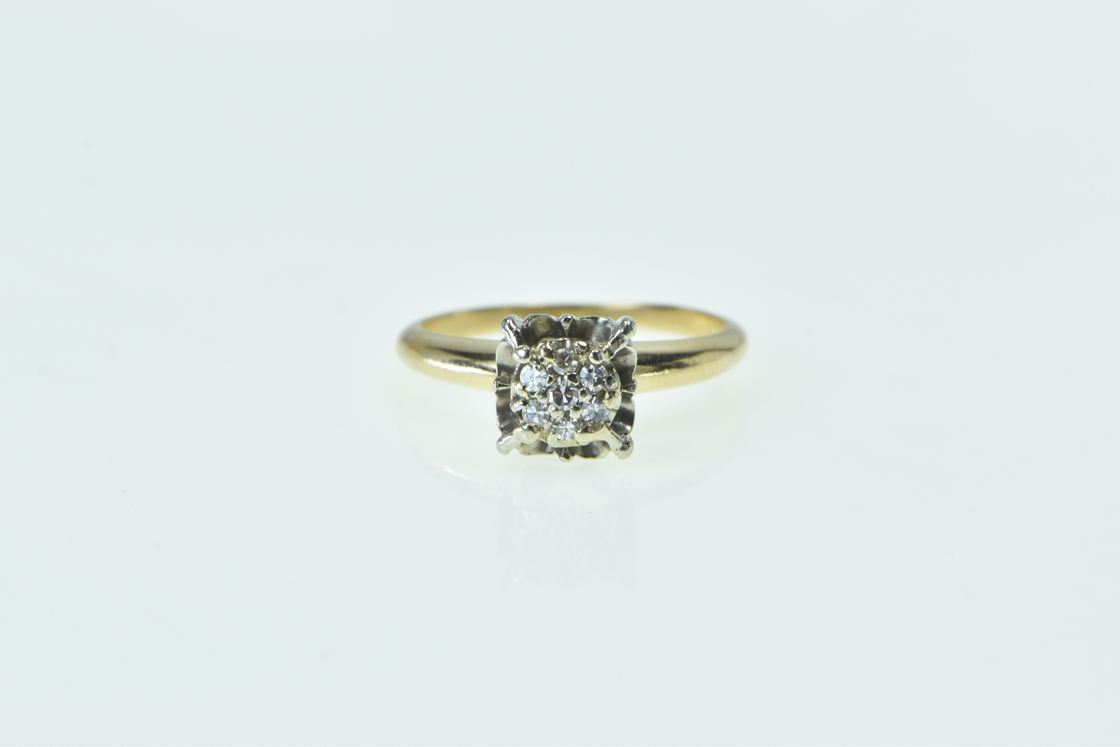 14K 1940's Diamond Squared Cluster Engagement Yellow Gold Ring, Size 5