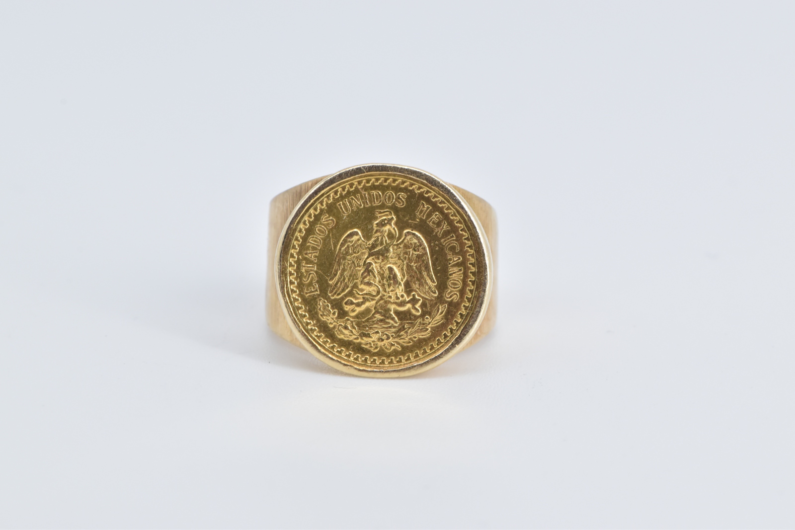 14K 1945 Mexican $2.50 Pesos Coin Statement Yellow Gold Ring, Size 5.25