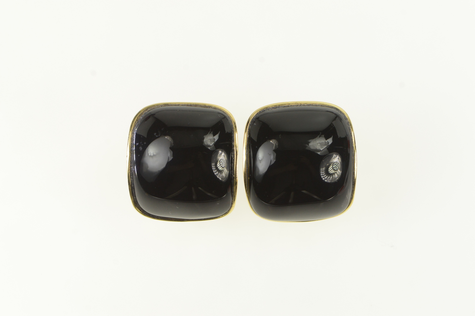 14K 1960's Vintage Curved Black Onyx Yellow Gold Earrings
