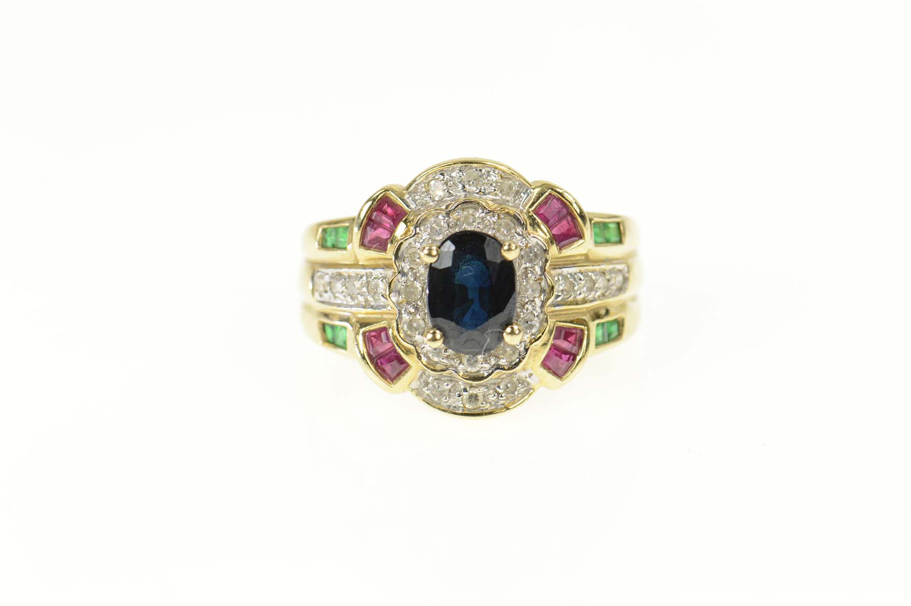 14K 1.99 Ctw Sapphire Ruby Diamond Engagement Yellow Gold Ring, Size 6
