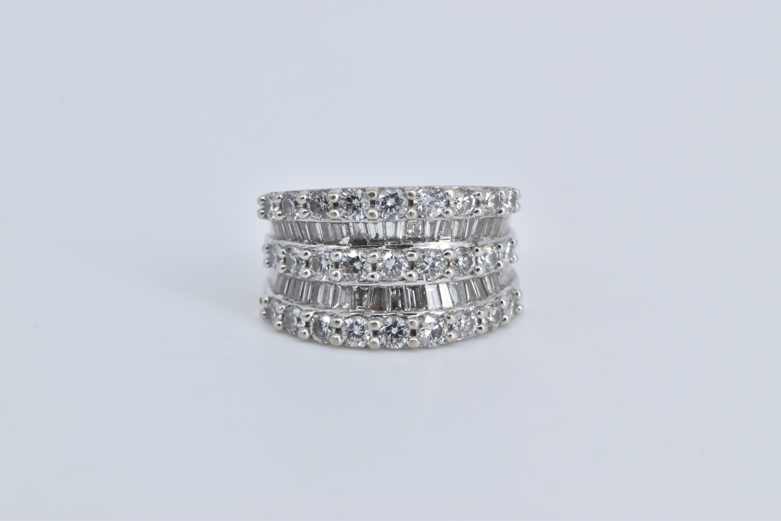 14K 2.00 Ctw Baguette Round Natural Diamond Band White Gold Ring, Size 4.75