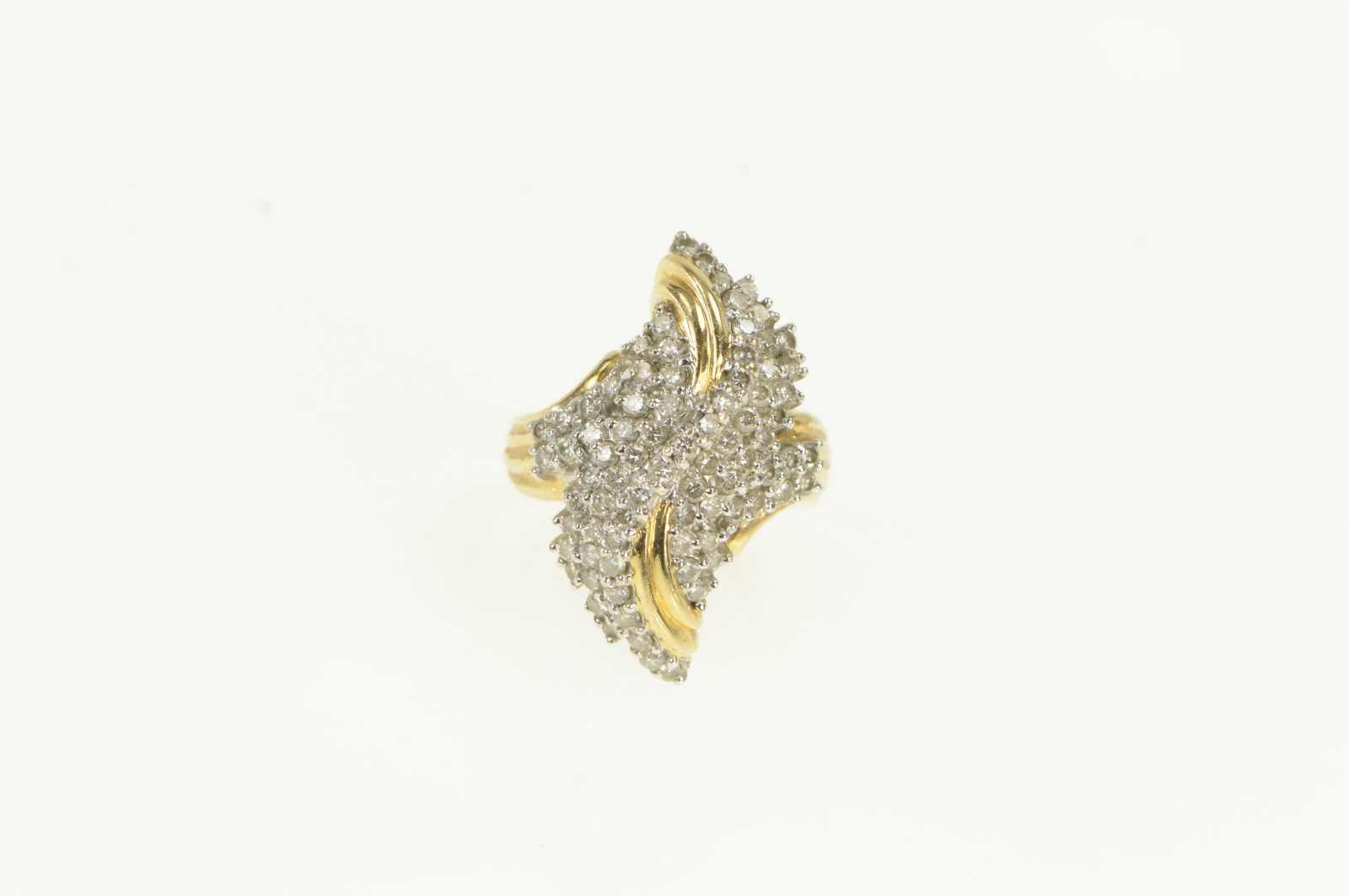 14K 2.00 Ctw Diamond Wavy Cluster Freeform Yellow Gold Ring, Size 6.75