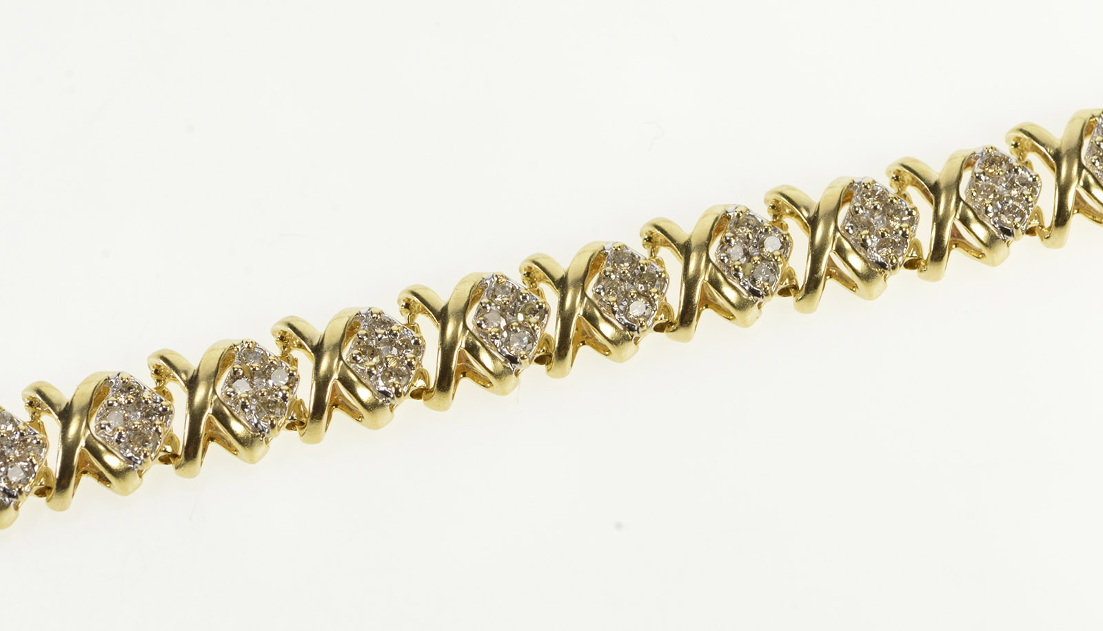 14K 2.00 Ctw Diamond XO Hugs Kisses Link Tennis Yellow Gold Bracelet 7