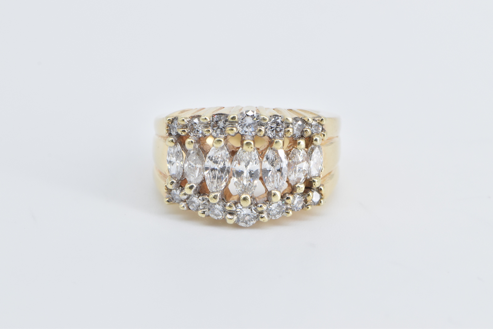 14K 2.00 Ctw Marquise Diamond Graduated Band Yellow Gold Ring, Size 5.75