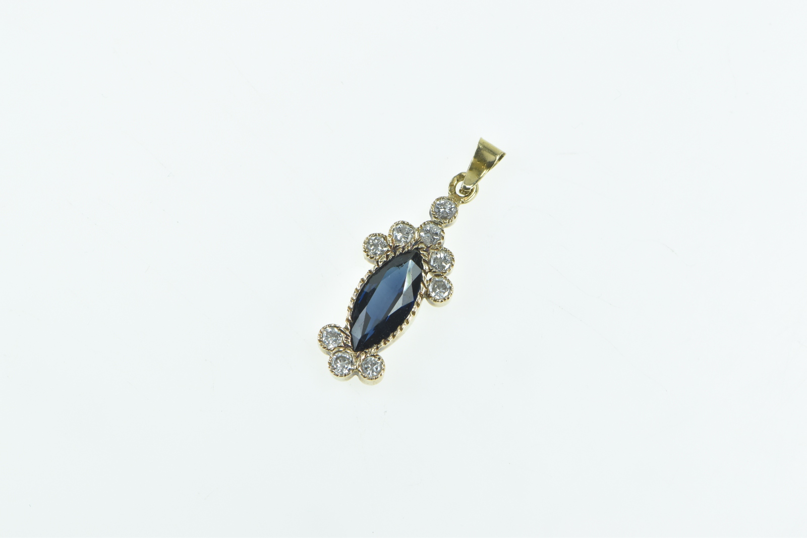 14K 2.00 Ctw Marquise Sapphire Diamond Statement Yellow Gold Pendant