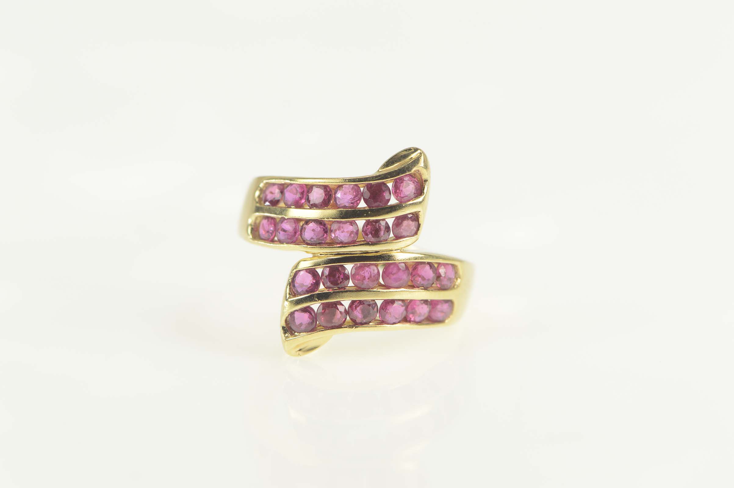 14K 2.00 Ctw Natural Ruby Tiered Channel Bypass Yellow Gold Ring, Size 7.25