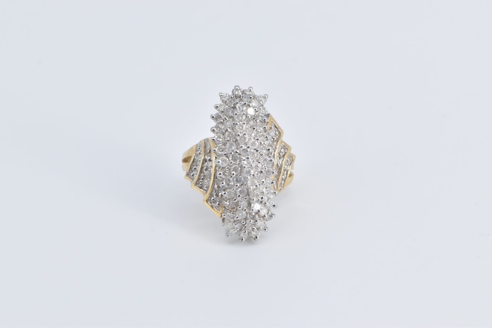 14K 2.00 Ctw Vintage Diamond Wavy Cluster Yellow Gold Ring, Size 7.5