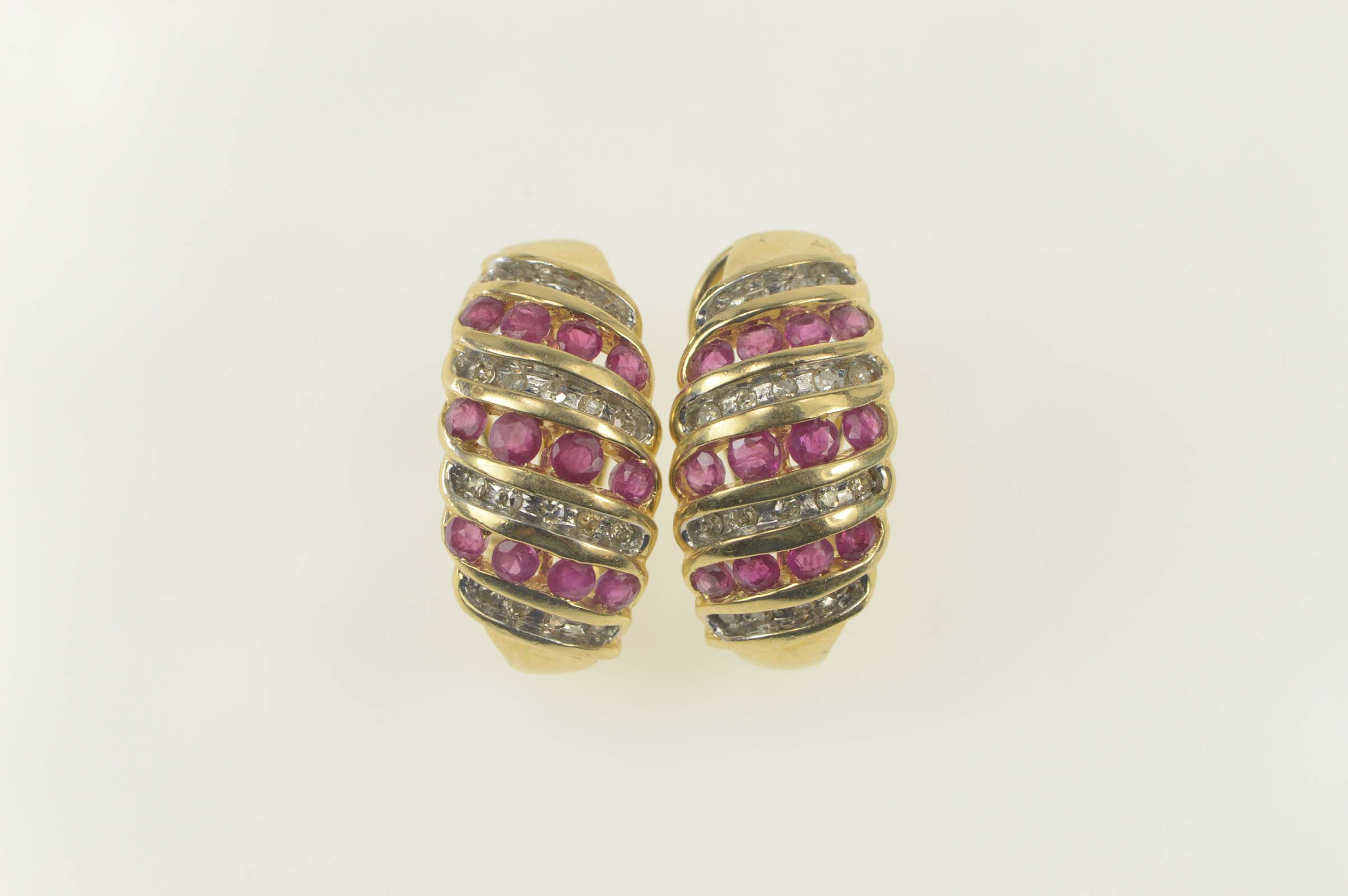 14K 2.02 Ctw Ruby Diamond Domed French Clip Yellow Gold Earrings