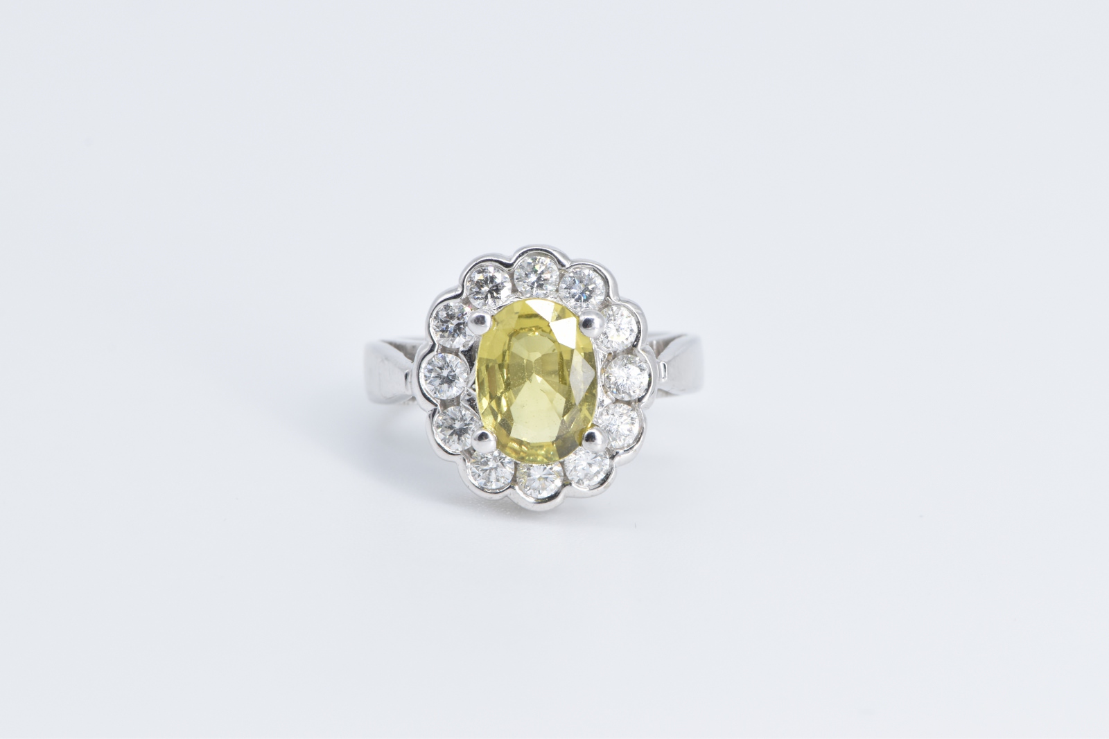 14K 2.10 Ctw Yellow Sapphire Diamond Engagement White Gold Ring, Size 5.5