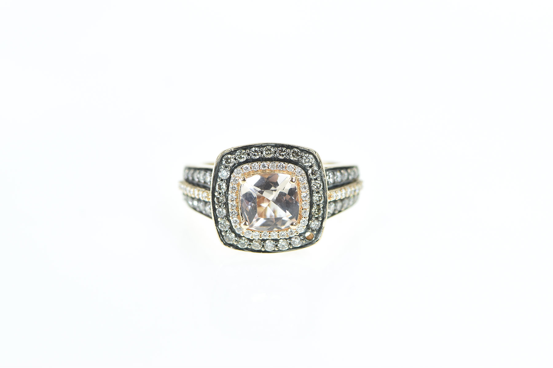 14K 2.14 Ctw LeVian Morganite Diamond Halo Rose Gold Ring, Size 7