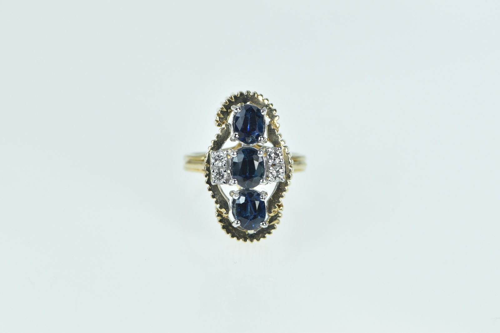 14K 2.20 Ctw Oval Sapphire Diamond Statement Yellow Gold Ring, Size 6.25