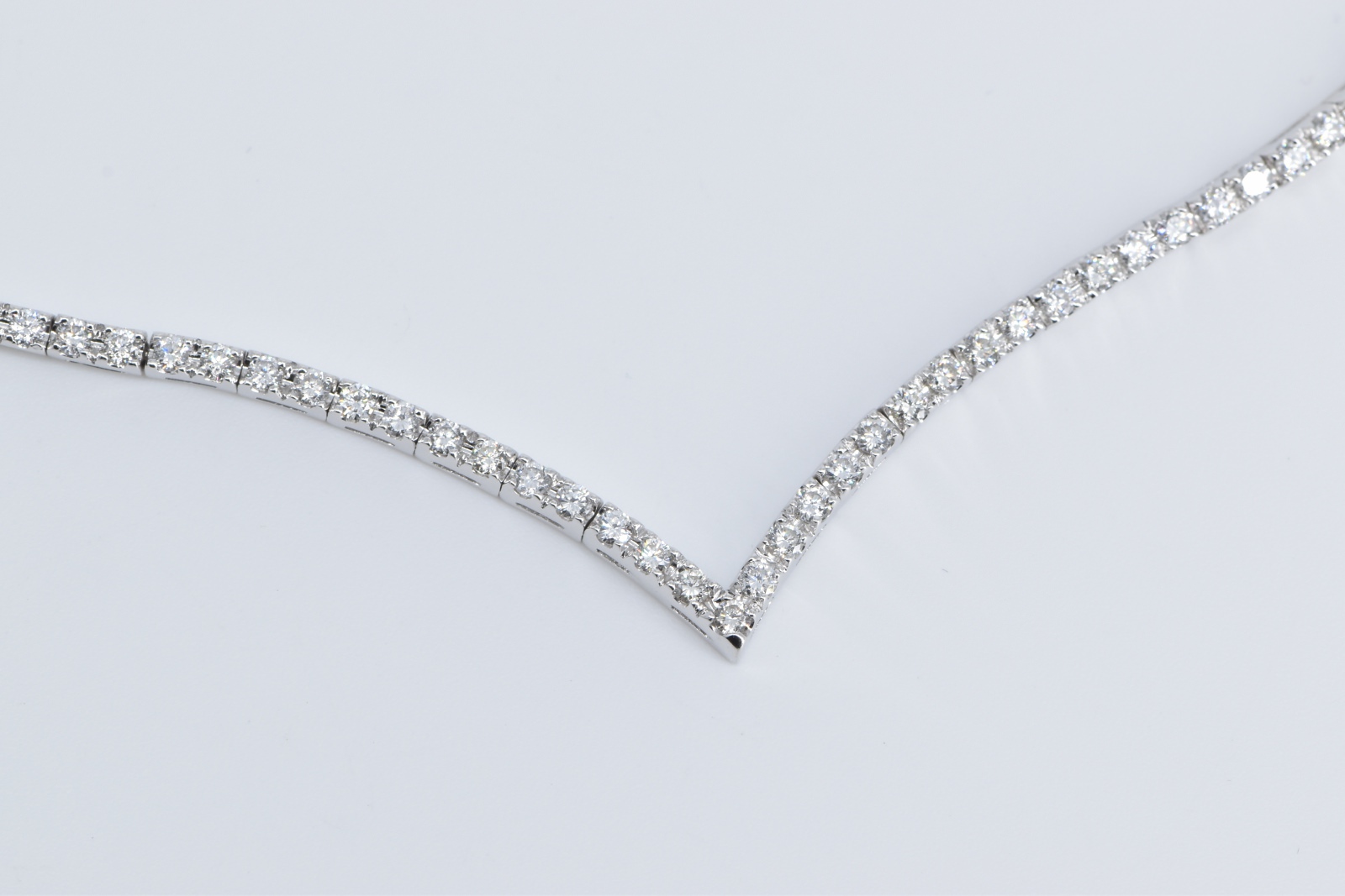 14K 2.25 Ctw Natural Diamond Chevron Tennis White Gold Necklace 17"