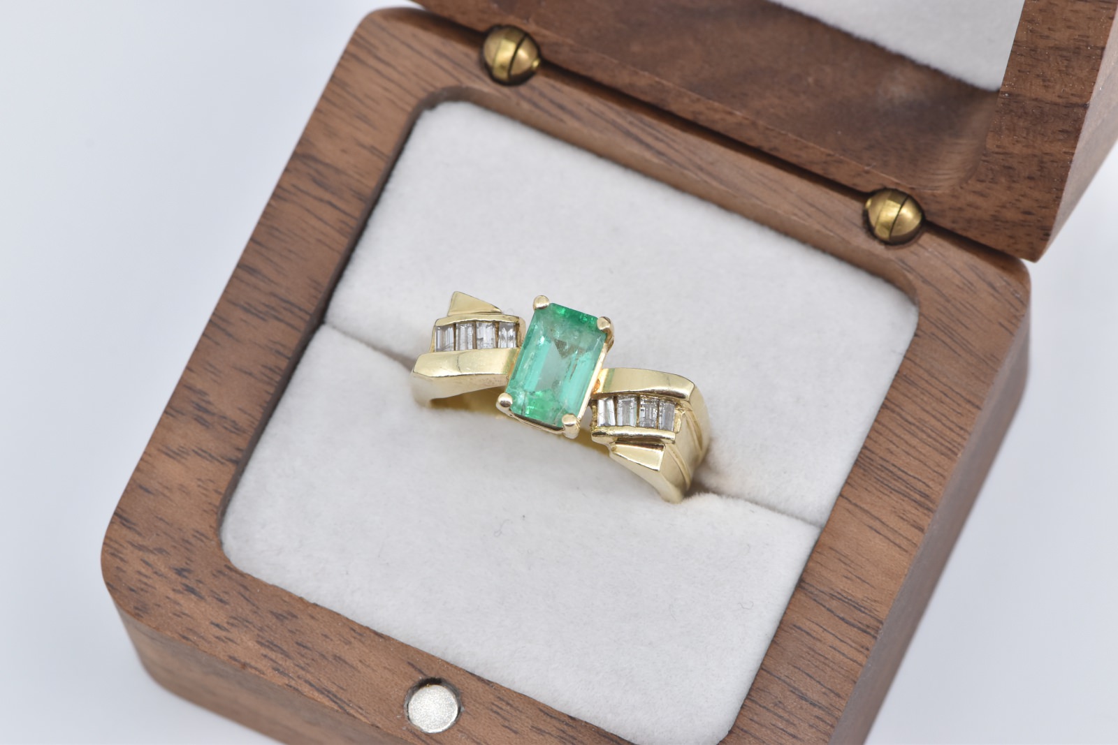 14K 2.35 Ctw Natural Emerald Baguette Diamond Yellow Gold Ring, Size 7.75