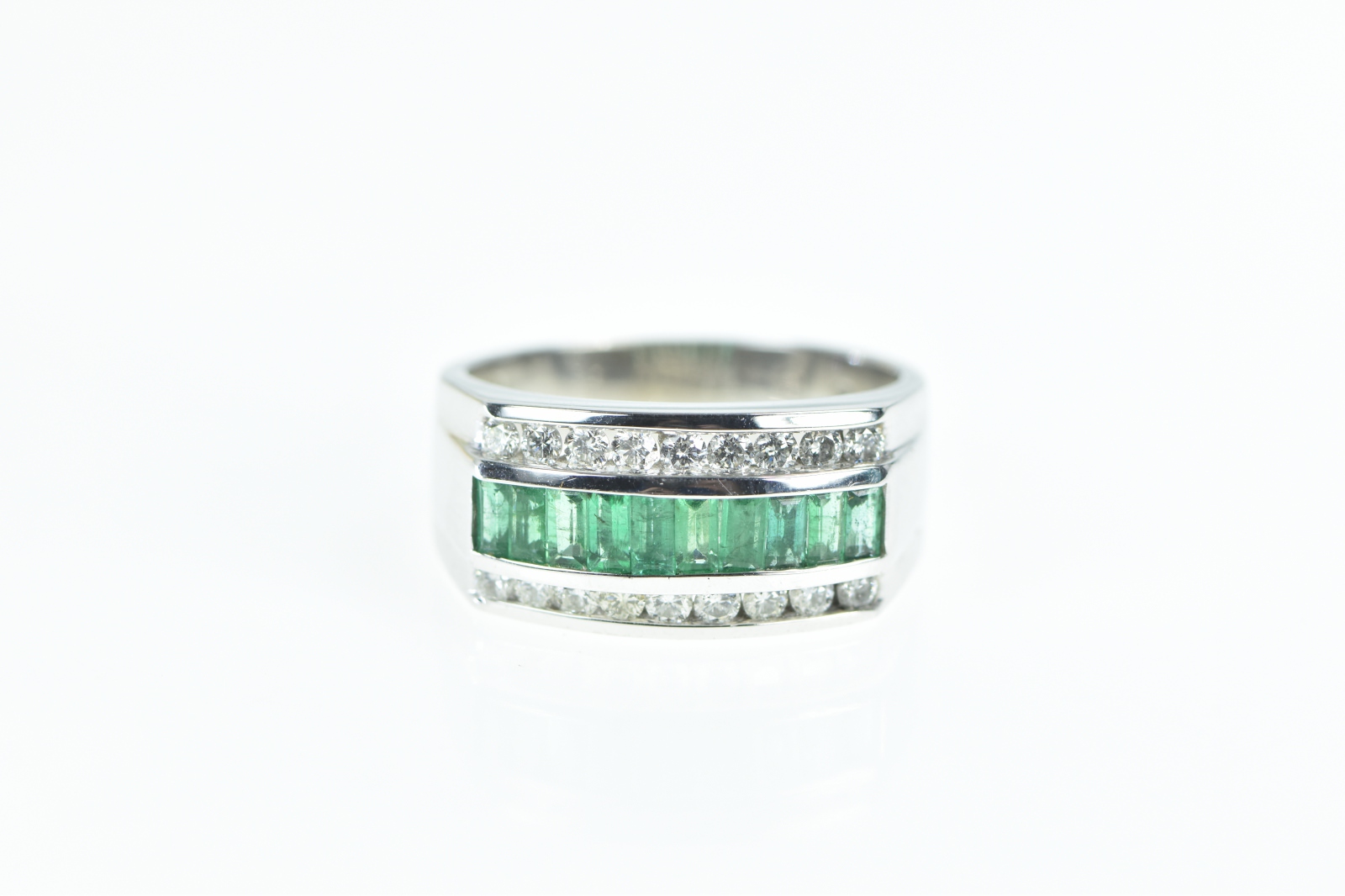 14K 2.40 Ctw Baguette Emerald Diamond White Gold Ring, Size 11