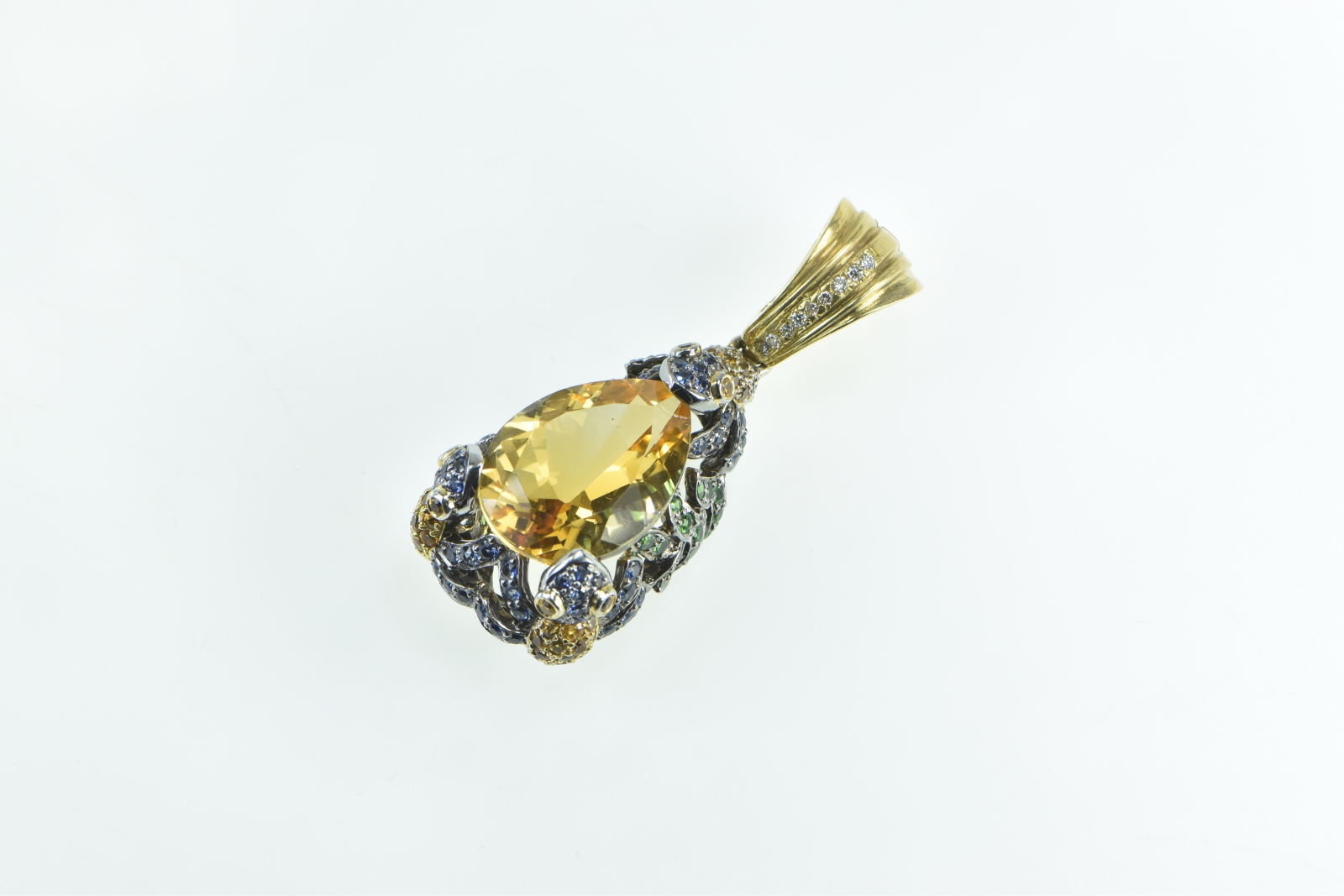 14K 24.89 Ctw Pear Citrine Ornate Pave Frog Yellow Gold Pendant