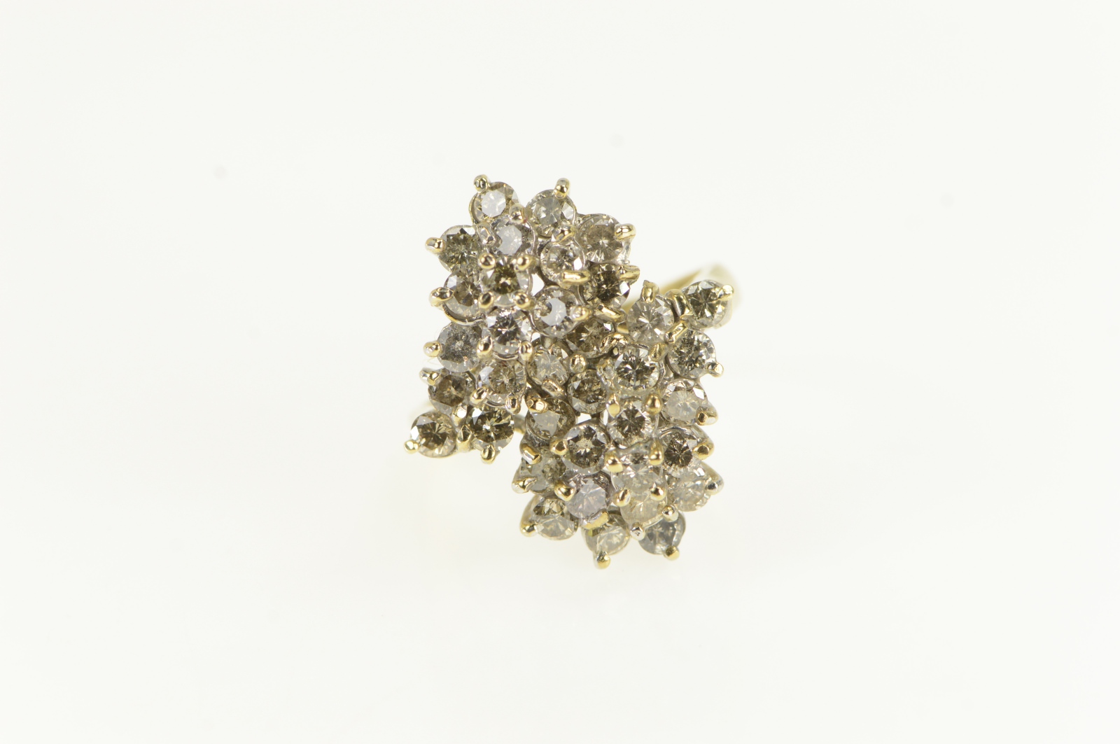 14K 2.50 Ctw Diamond Cluster Vintage Cocktail Yellow Gold Ring, Size 9