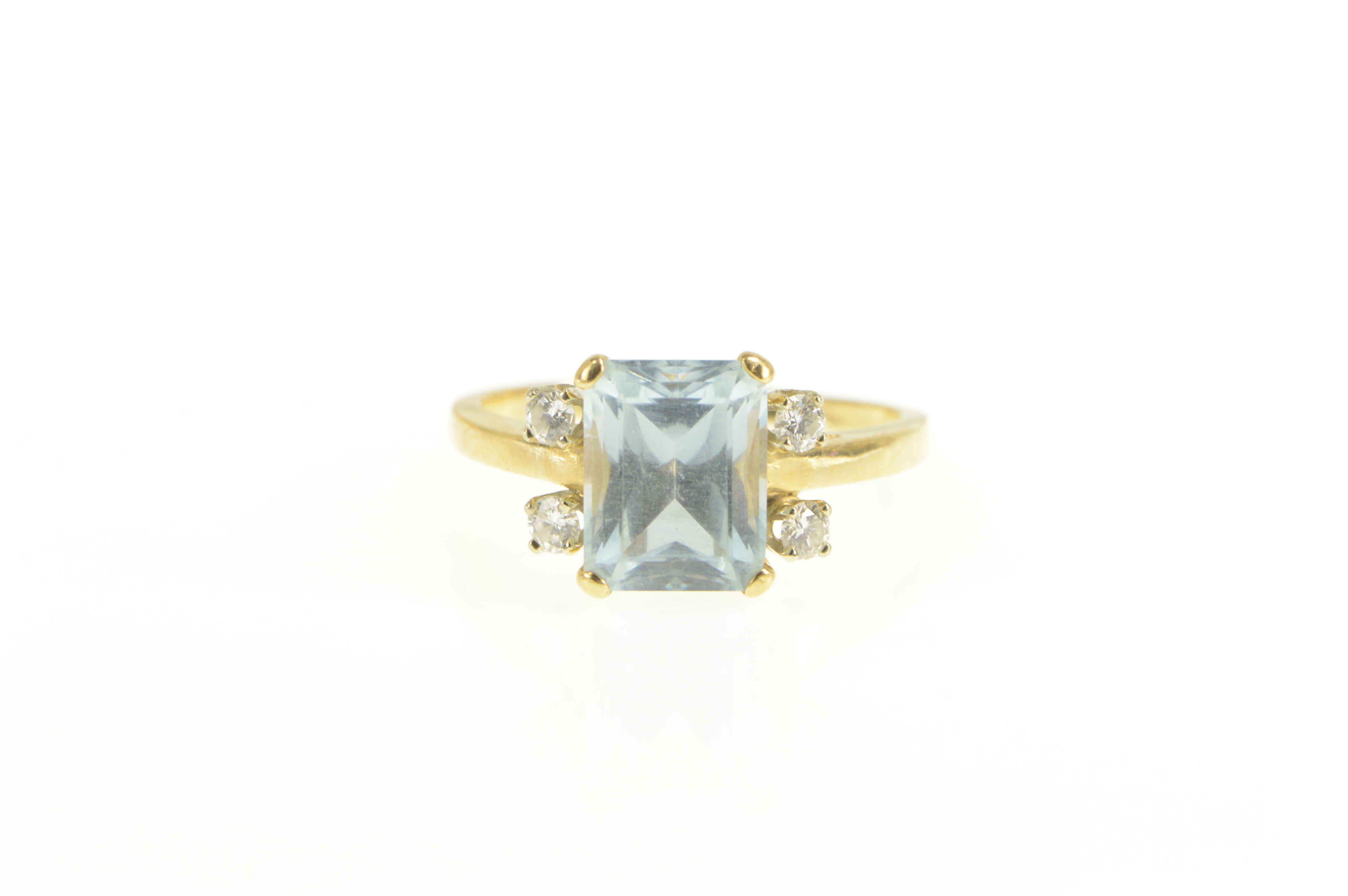 14K 2.57 Ctw Aquamarine Diamond Accent Statement Yellow Gold Ring, Size 6.75