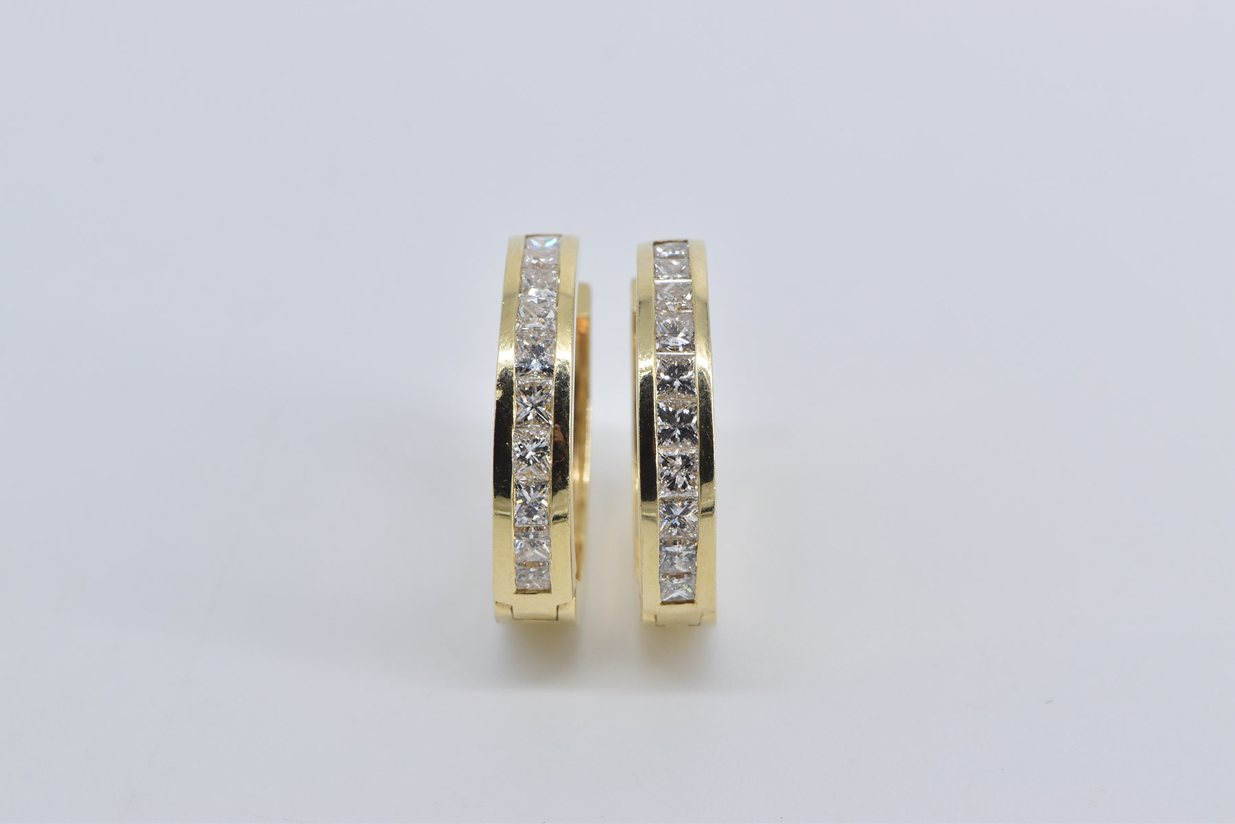 14K 2.60 Ctw Princess Natural Diamond Fashion Hoop Yellow Gold Earrings