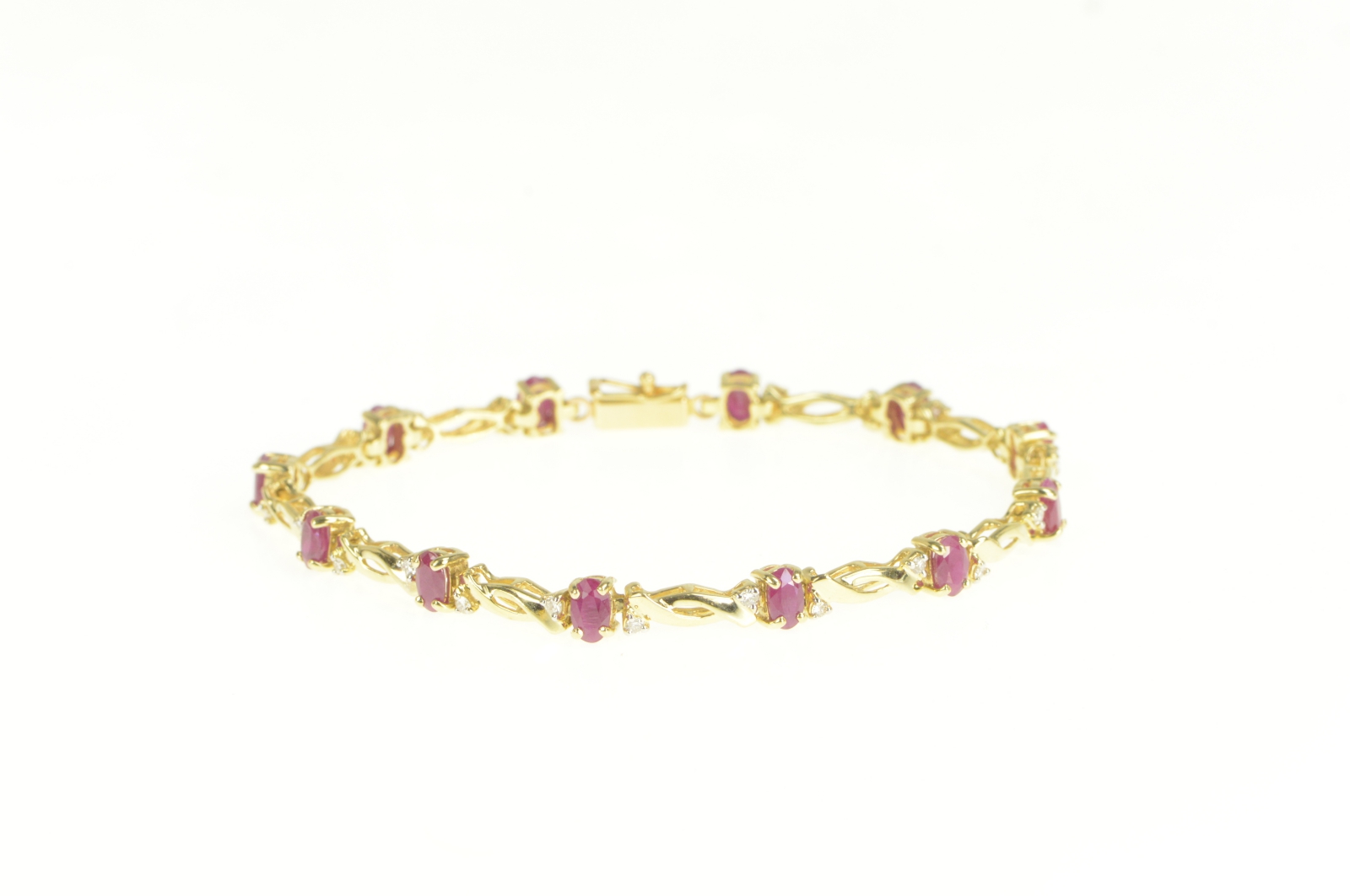 14K 2.70 Ctw Ruby Diamond Accent Classic Tennis Yellow Gold Bracelet 6.75"