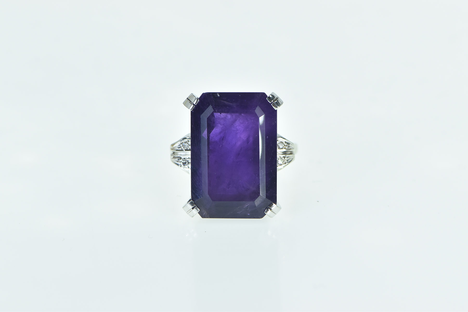 14K 28.00 Ctw Emerald Cut Amethyst Diamond Yellow Gold Ring, Size 8.5