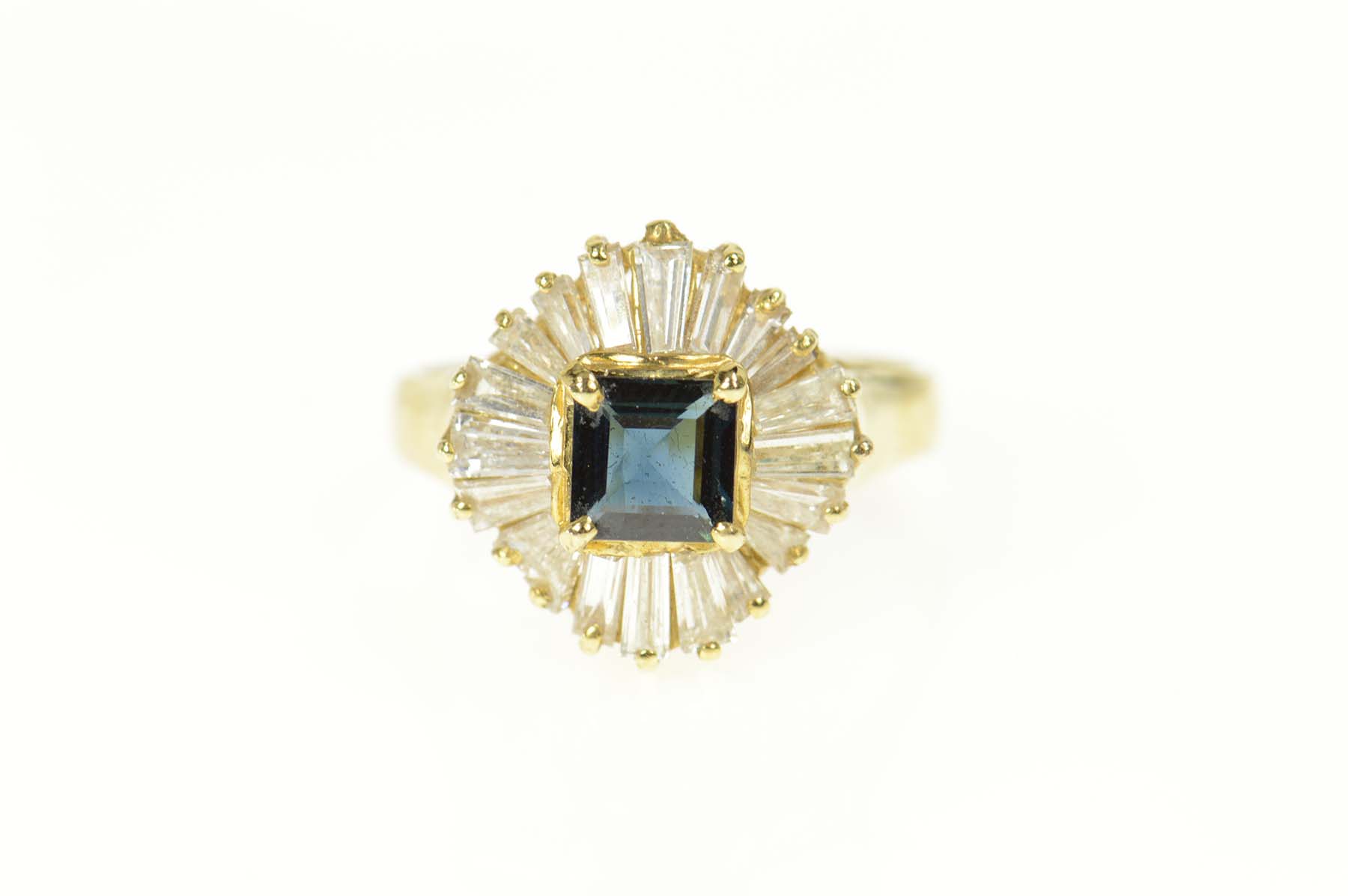 14K 2.84 Ctw Sapphire Ballerina Diamond Halo Yellow Gold Ring, Size 6.75