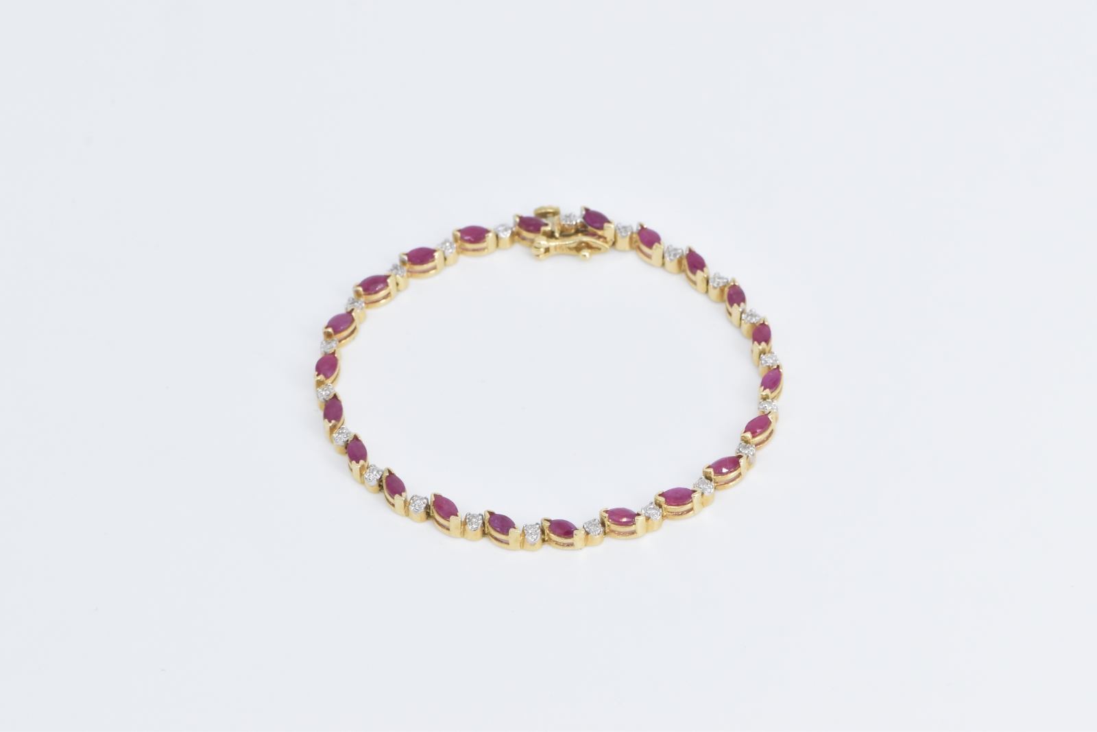 14K 3.20 Ctw Natural Ruby Diamond Tennis Yellow Gold Bracelet 6.75"