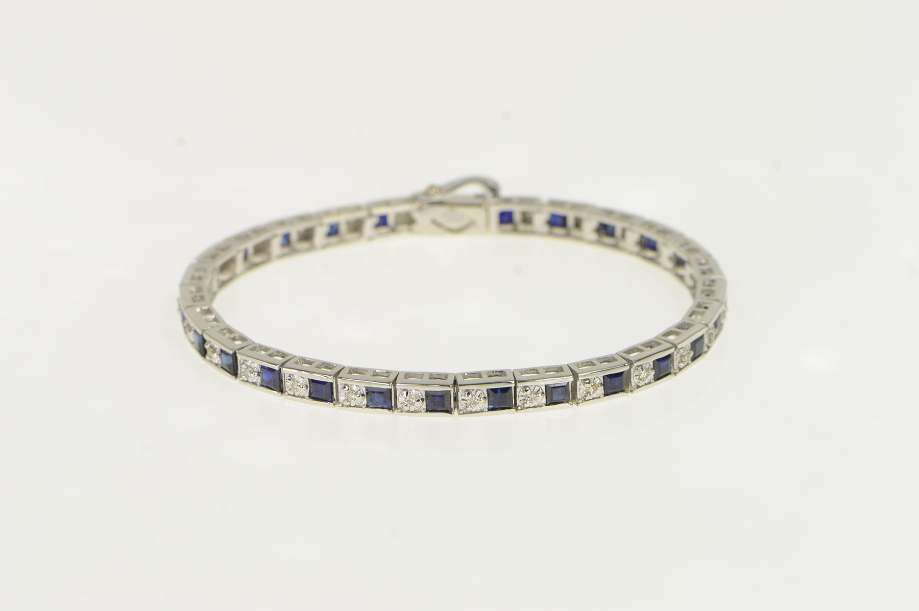 14K 3.25 Ctw Lab Created Sapphire Diamond White Gold Bracelet 6.75"