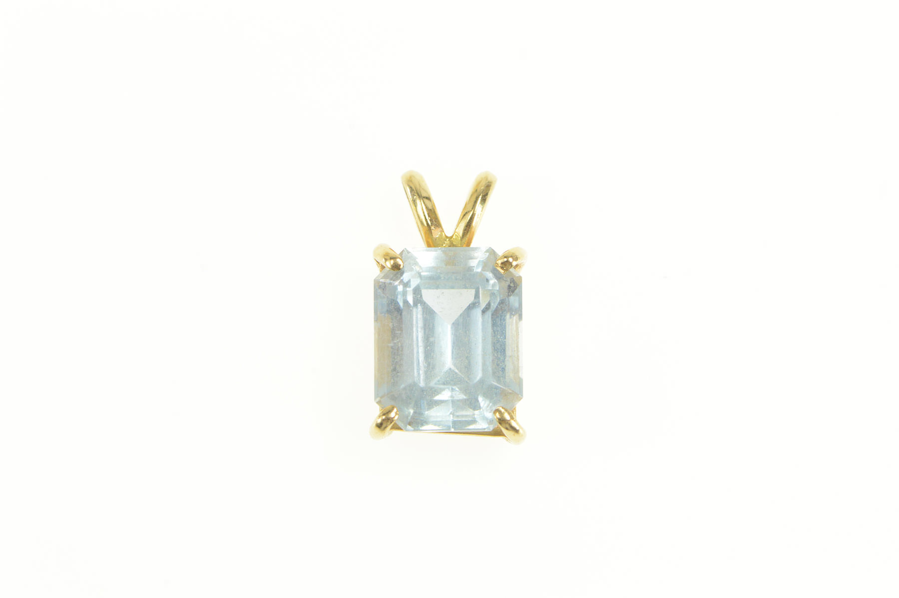 14K 3.50 Ct Natural Emerald Cut Aquamarine Yellow Gold Pendant