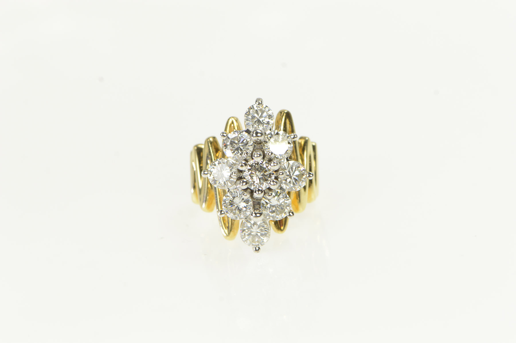 14K 3.50 Ctw Diamond Cluster Zig Zag Statement Yellow Gold Ring, Size 6.25