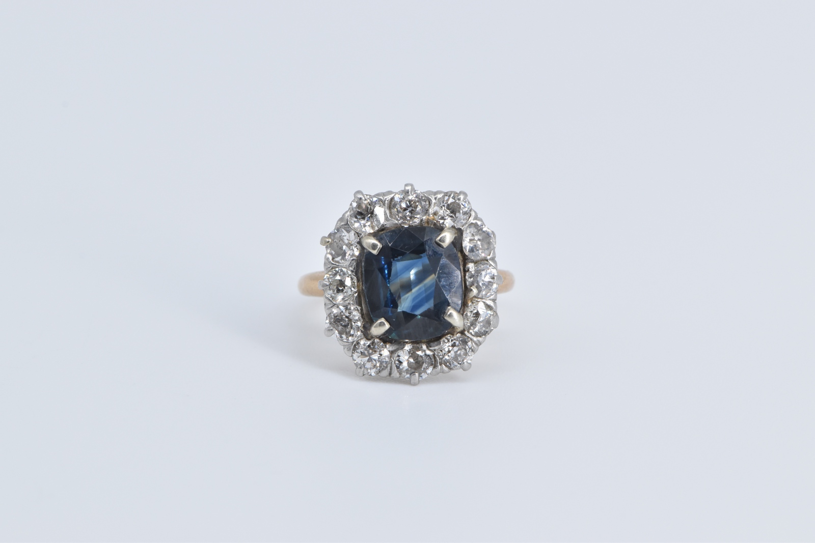 14K 3.67 Ctw Natural Sapphire Diamond Cocktail White Gold Ring, Size 4.5