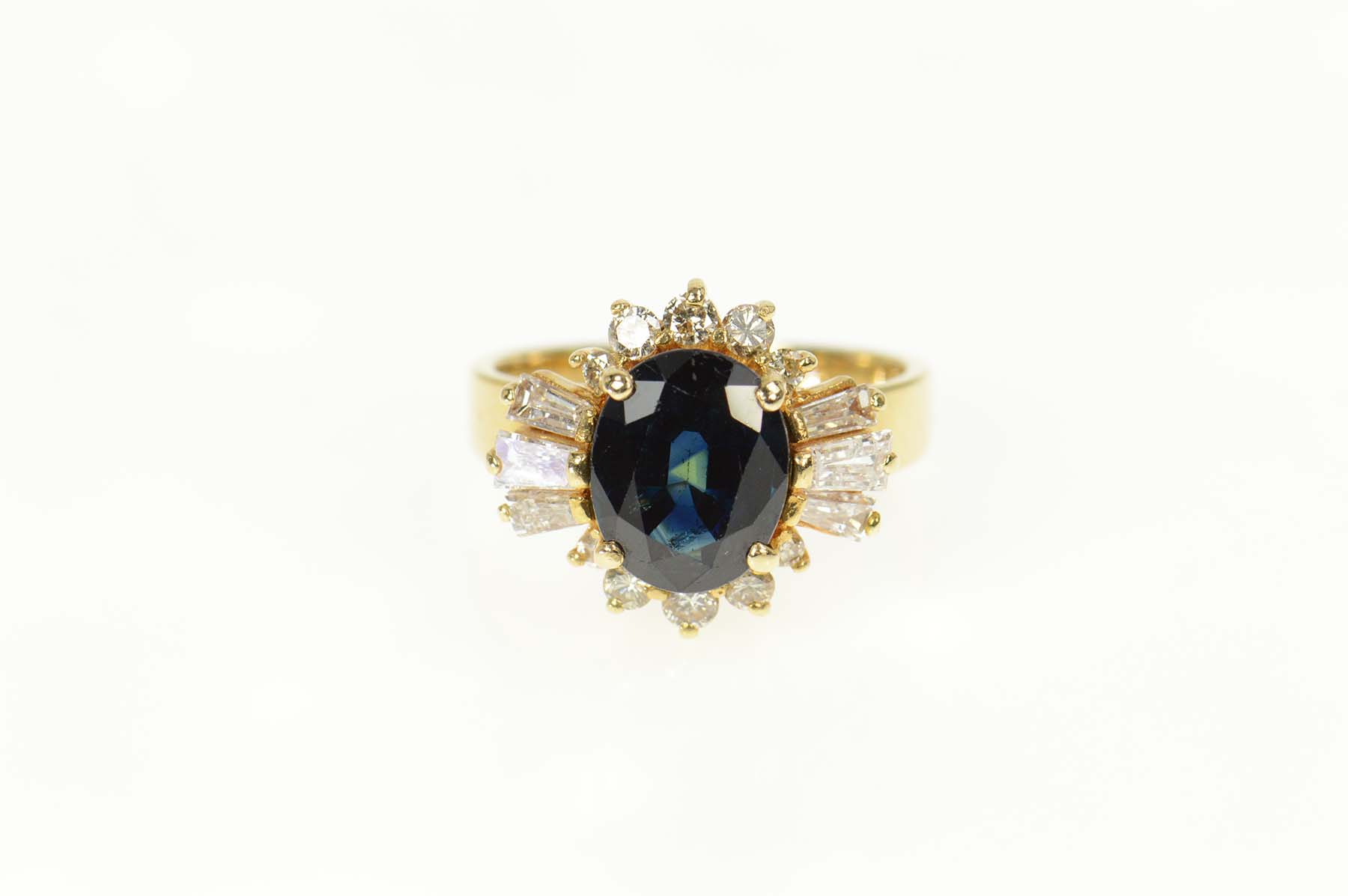 14K 3.69 Ctw Natural Sapphire Diamond Halo Yellow Gold Ring, Size 6.25