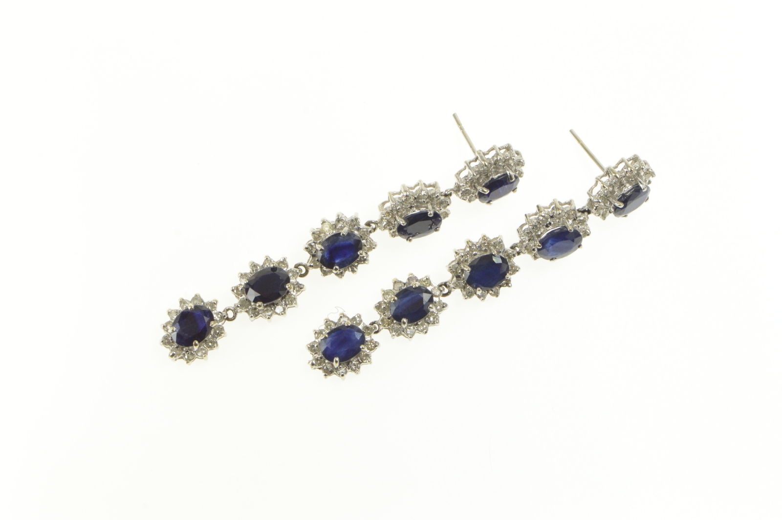 14K 3.75 Ctw Sapphire Diamond Halo Dangle White Gold Earrings