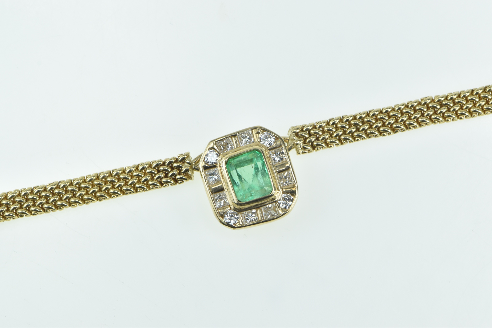 14K 3.79 Ctw Emerald Diamond Halo Panther Chain Yellow Gold Necklace 16.25"