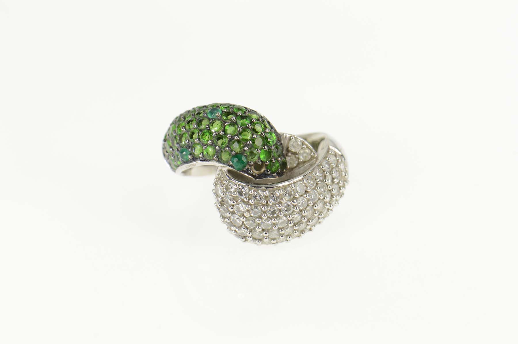 14K 3.92 Ctw Pave Tsavorite & Diamond Knot White Gold Ring, Size 7.75