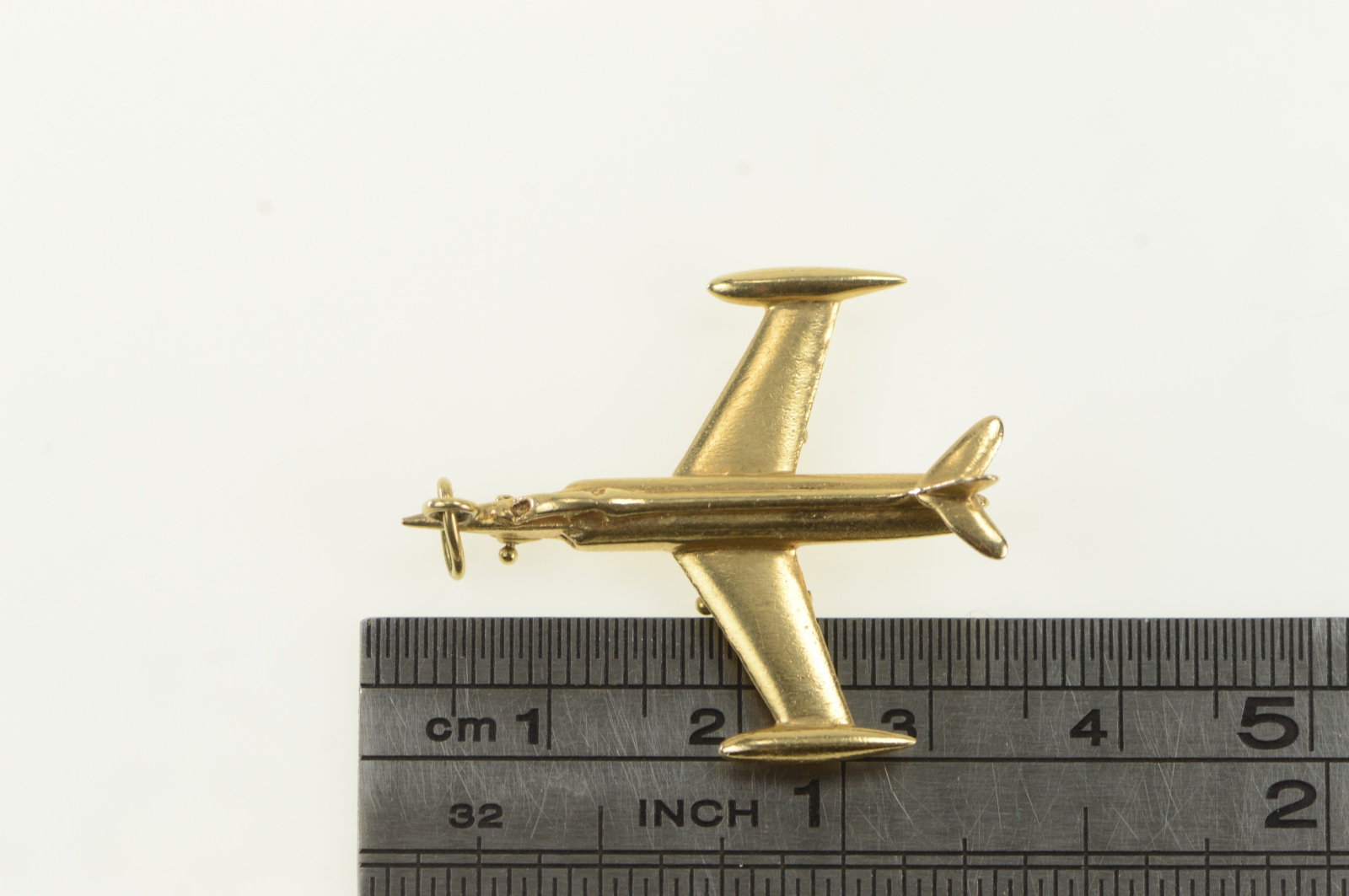 14K Yellow Gold 3D Airplane Charm Pendant - High Polish, Ascending Aircraft Design - View #7