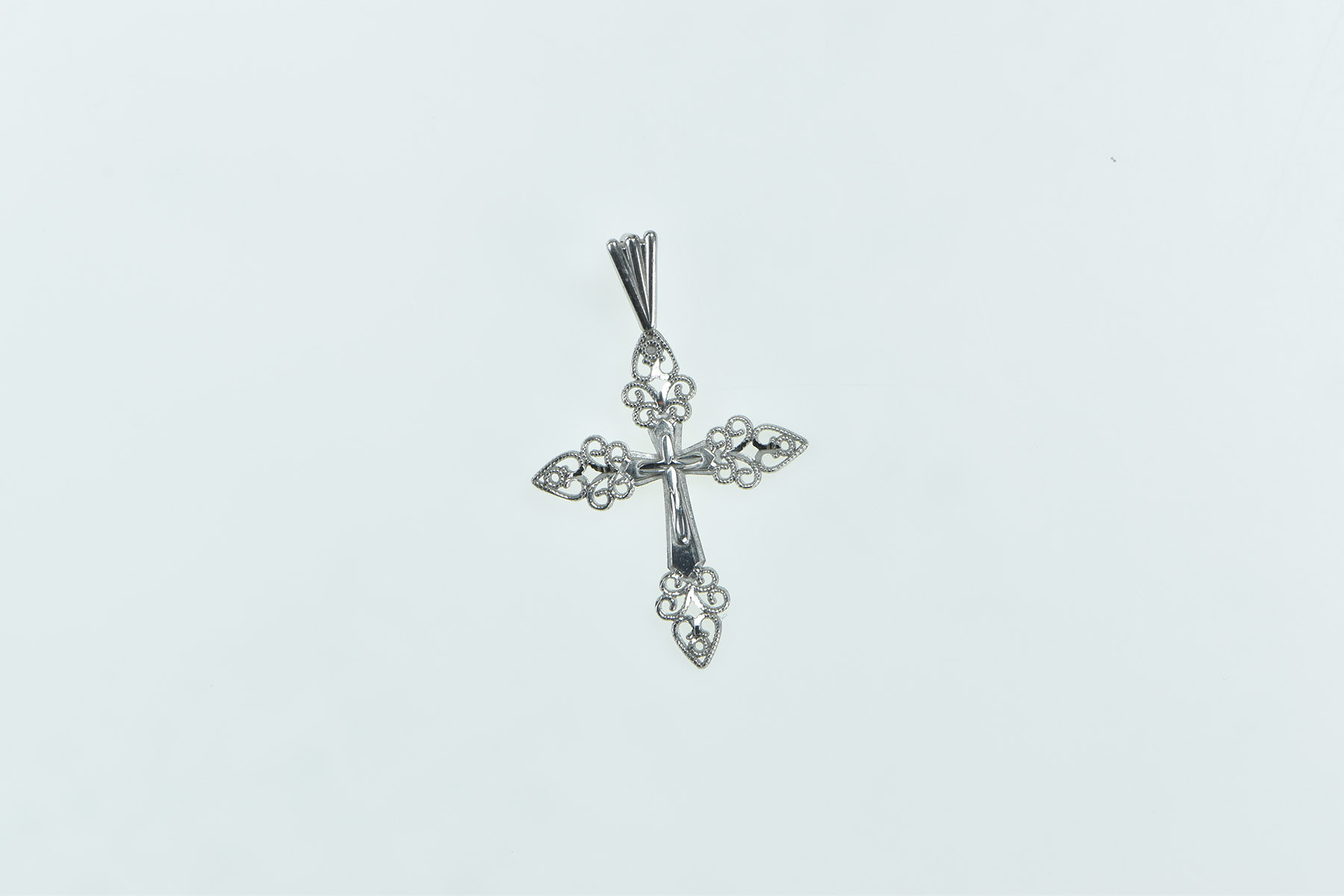 14K 3D Filigree Cross Christian Faith Symbol White Gold Charm/Pendant