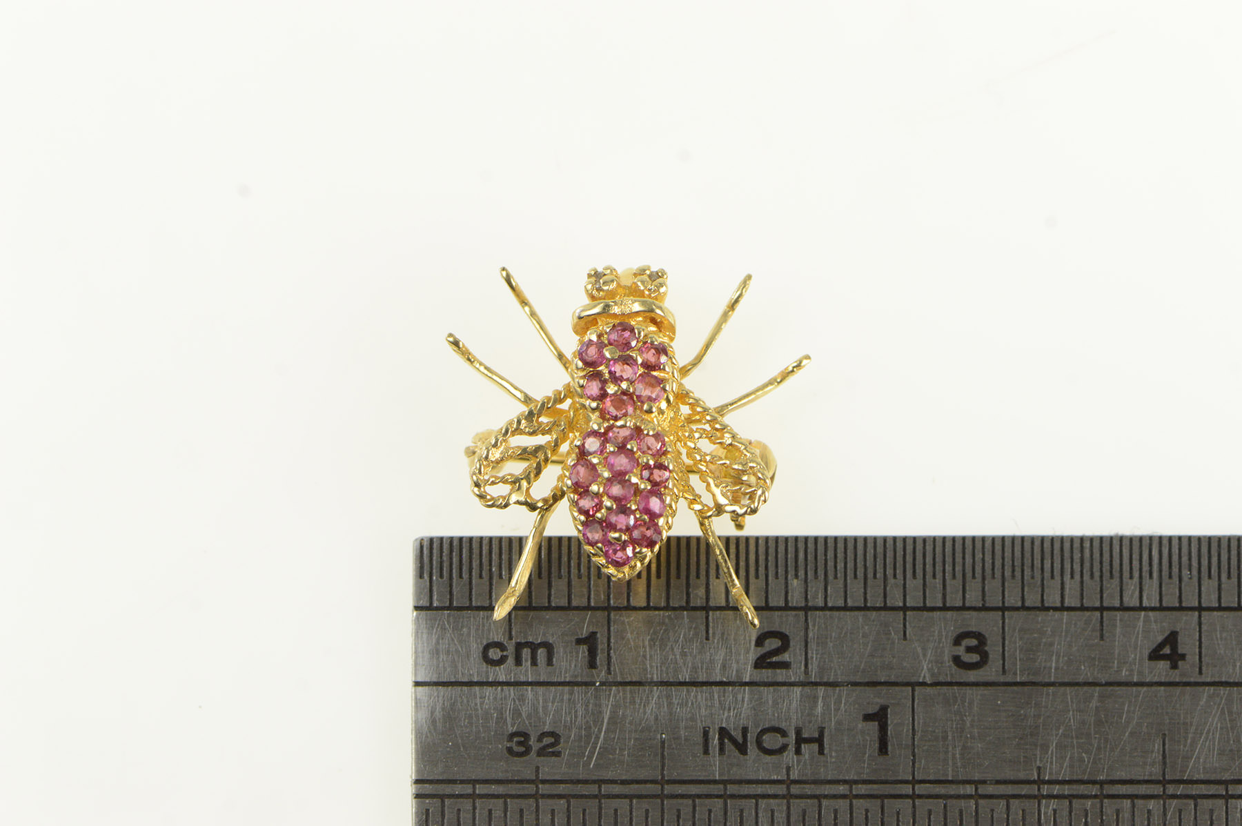 14K 3D Pave Ruby Encrusted Diamond Fly Bee Yellow Gold Pin/Brooch ...