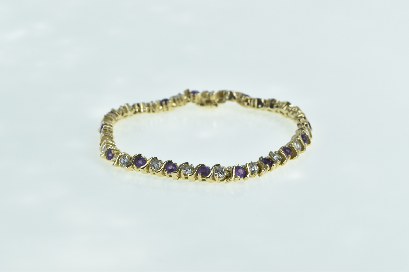 14K 4.00 Ctw Amethyst Diamond Chain Tennis Yellow Gold Bracelet 6.5"