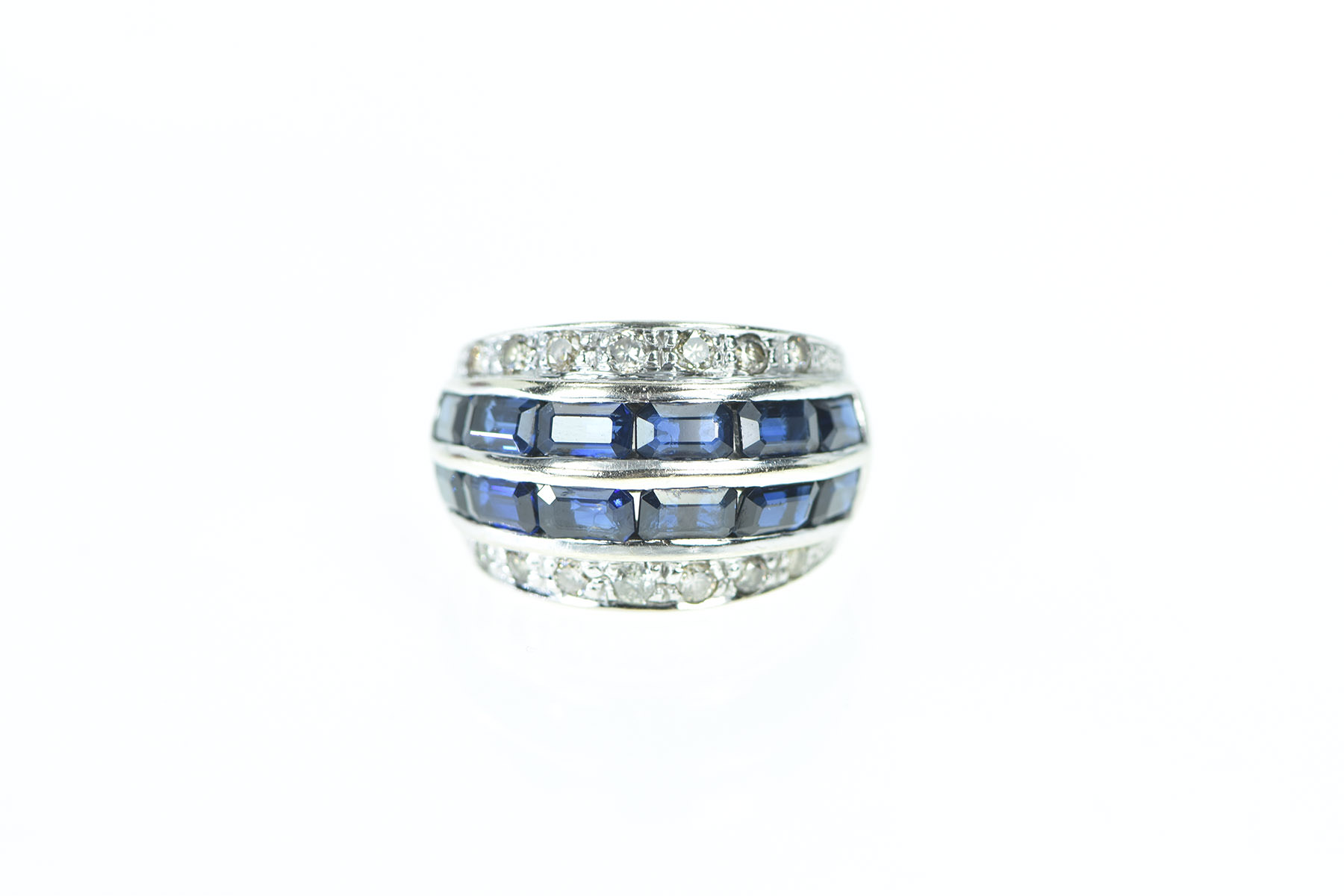 14K 4.00 Ctw Sapphire Diamond Band White Gold Ring, Size 6.75