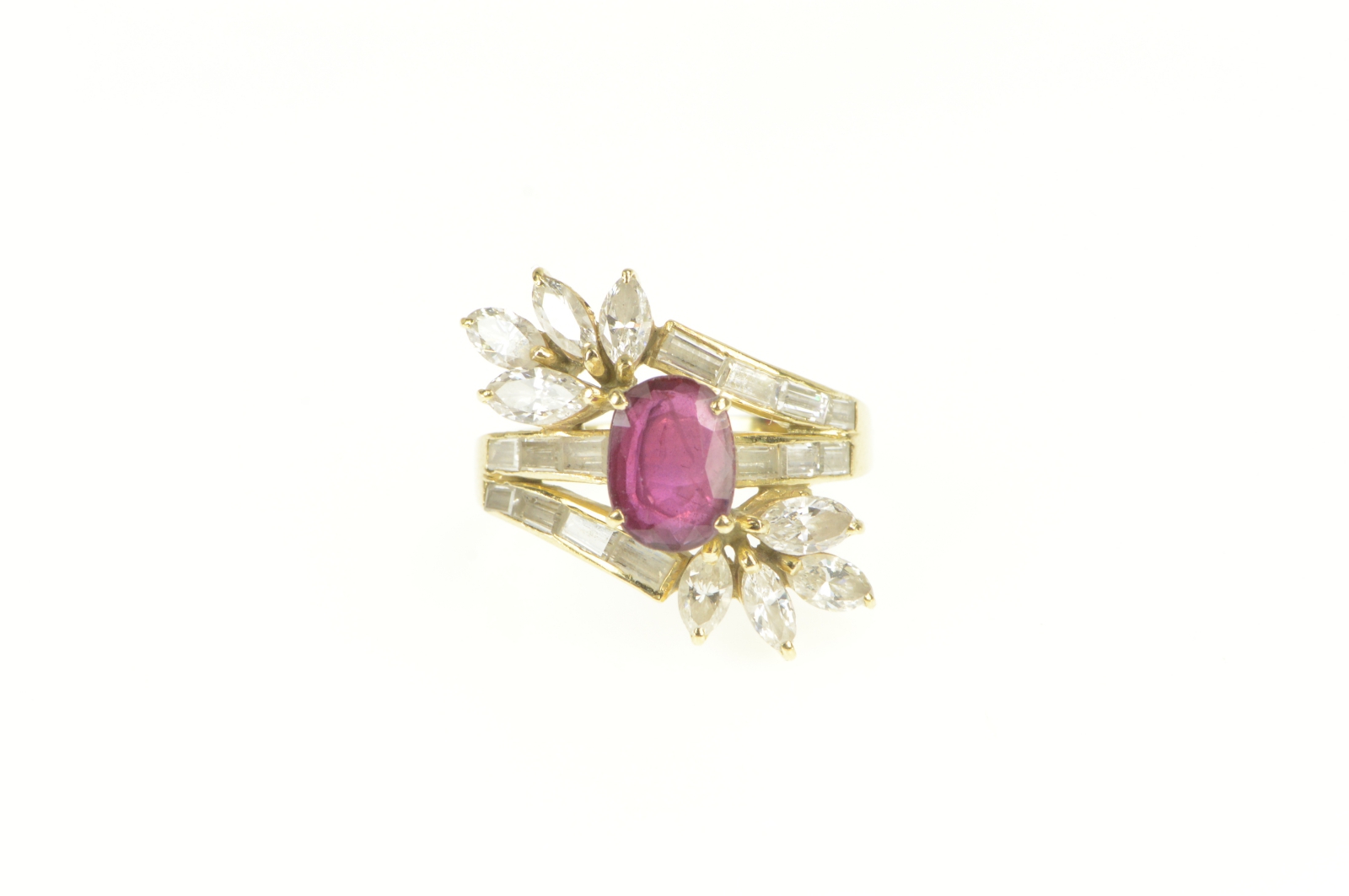 14K 4.29 Ctw Natural Ruby VVS Diamond Engagement Yellow Gold Ring, Size 7.25